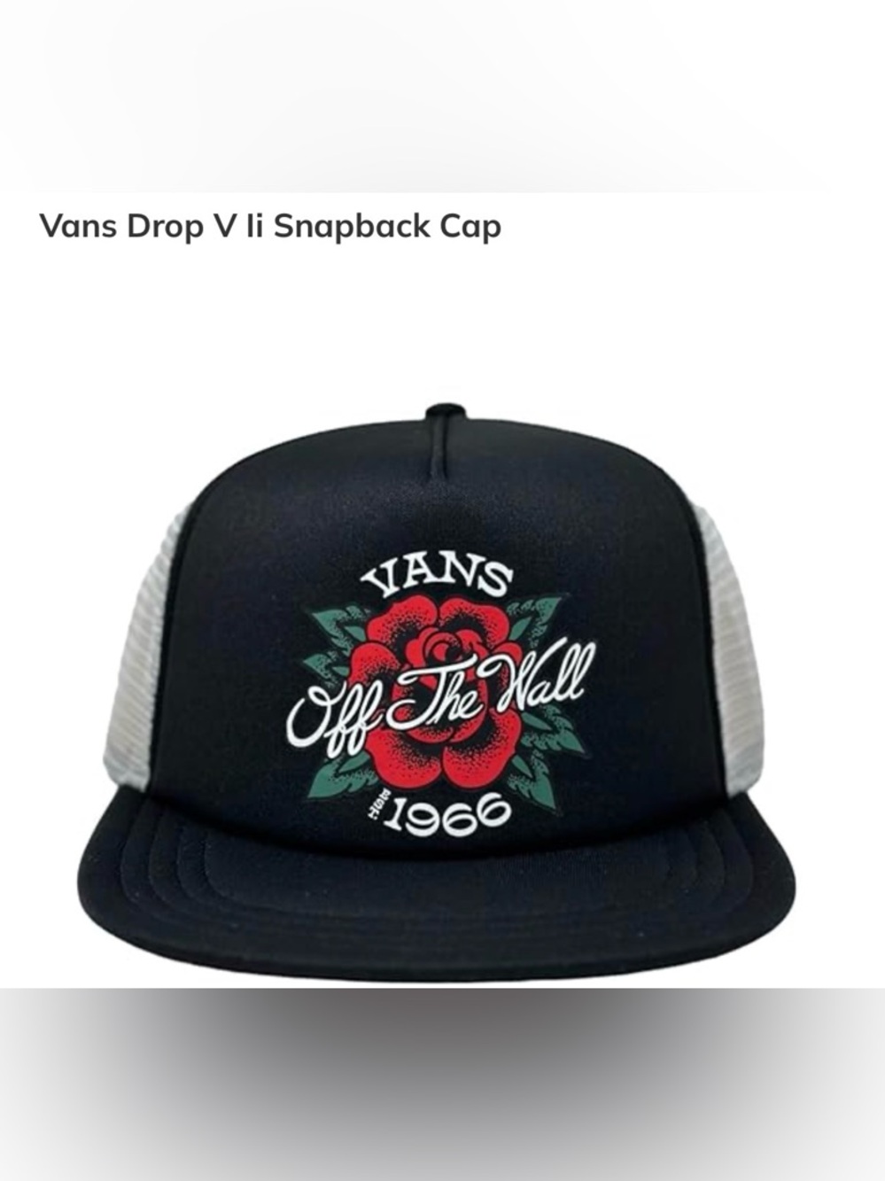 Vans Black/White Trucker Snapback with Red Rose Graphic